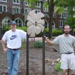 Sun sculpture installation at Hendrix College