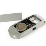 Machined aluminum prop that was milled for electronics, illuminating 2 LEDs