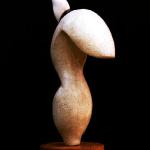 Dancing Eel, Hand carved Indiana Limestone and alabaster.  Wood base